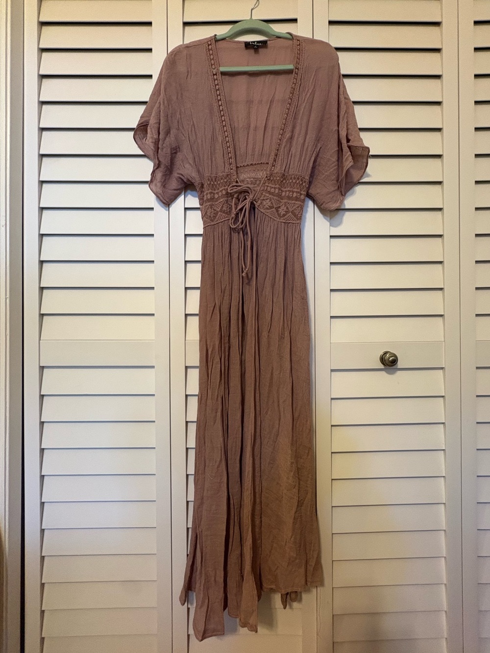 Lulu's Dusty Mauve Boho Tie-Waist Maxi Dress / Beach Cover up / Kimono